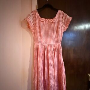 True vintage 1950s Pink Gingham Cotton Midi Dress
